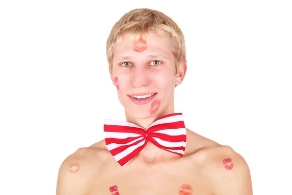 Guy with the lipstick imprints — Stock Photo, Image