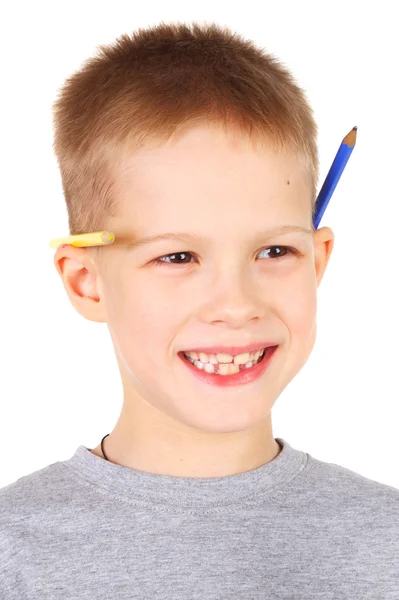 Niño pequeño con los lápices de color — Foto de Stock