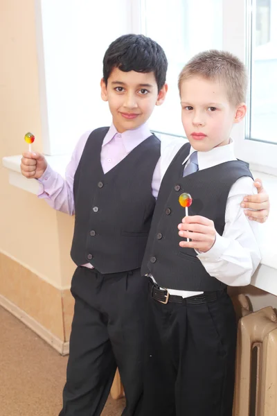 Cute little boys in the school — Stock Photo, Image