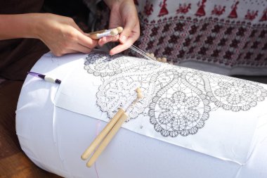 Bobbin lace making clipart