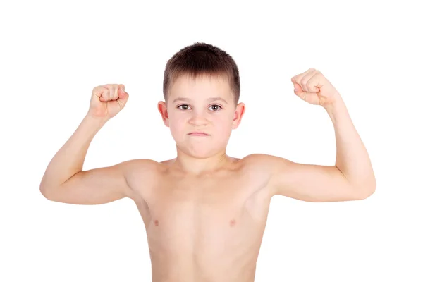 Chłopiec wykazujące jego mięśnie — Zdjęcie stockowe