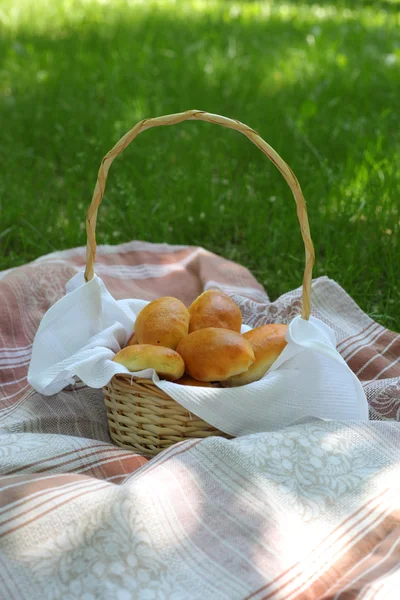 Picnic basket on the grass — Stock Photo, Image