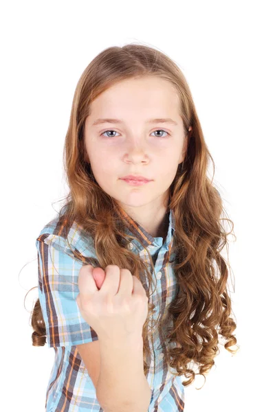 Маленькая девочка жестом фиктивный — стоковое фото