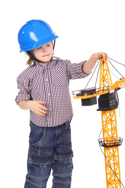 Kind spielt einen Bauarbeiter — Stockfoto