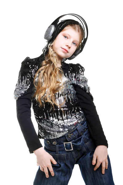 Κορίτσι Ποζάροντας σε τα ακουστικά — Φωτογραφία Αρχείου