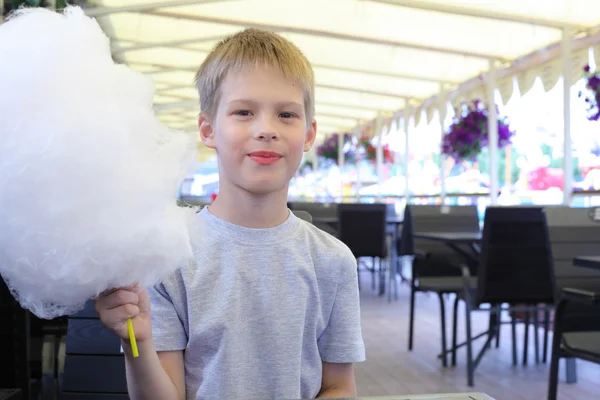 Little boy with cotton candy — Stock Photo, Image