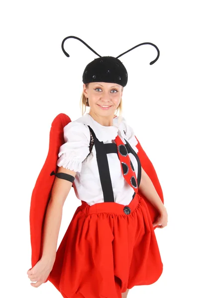 Skådespelerskan i kostym av ladybird — Stockfoto