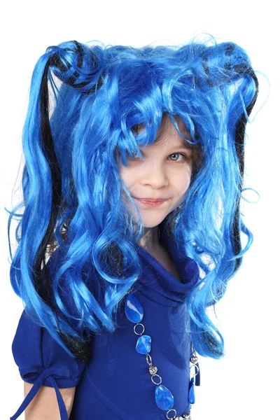 Girl  in the blue wig — Stock Photo, Image