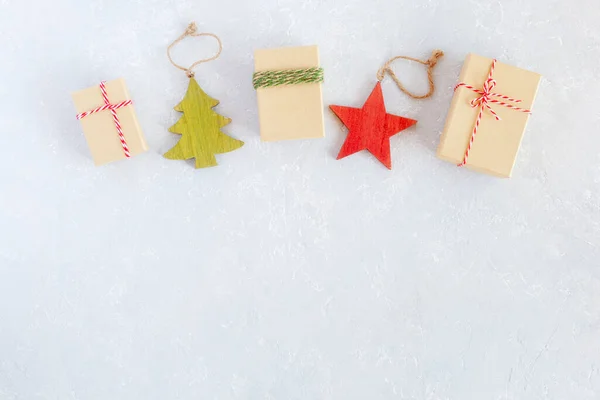 Christmas and New Year flatlay composition on grey background — Stock Photo, Image