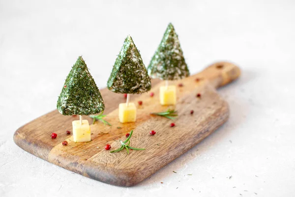 New year trees appetizer made of cheese — Stock Photo, Image