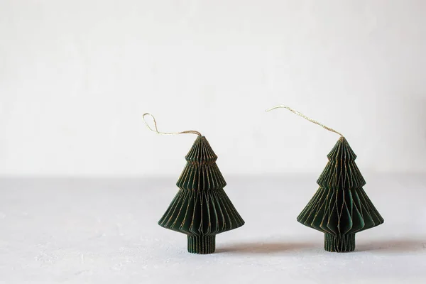 Nový Rok Vánoční Papír Zelené Zlaté Dekorativní Stromy Koncepce Nulového — Stock fotografie