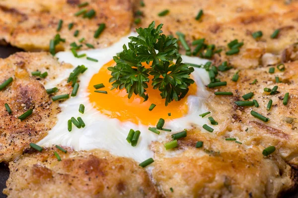 Bayerska Bröd Dumpling Groestl Med Ett Ägg — Stockfoto