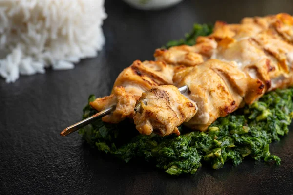 Indian Chicken Skewer Spinach — Stock Photo, Image