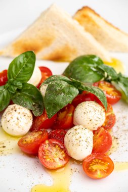 italian insalada caprese on a white plate