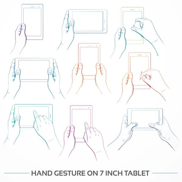 Hand gest på 7-tums tablet — Stock vektor