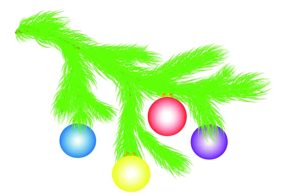 Noel ağacı dalı ile üzerine beyaz izole kırmızı top