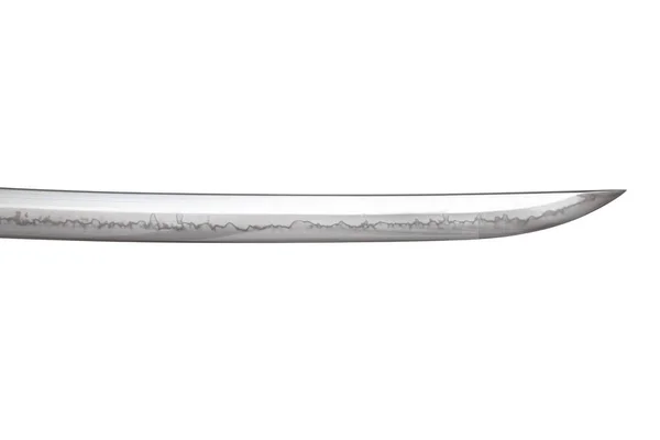 Lâmina Espada Japonesa Fabricada China Sobre Fundo Branco Foco Suave — Fotografia de Stock