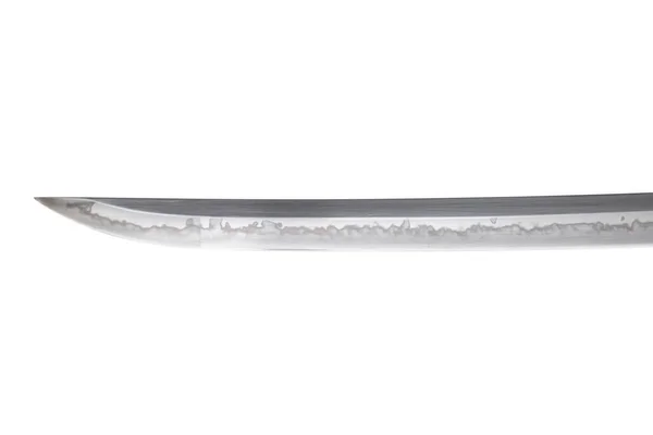 Lâmina Espada Japonesa Fabricada China Sobre Fundo Branco Foco Suave — Fotografia de Stock