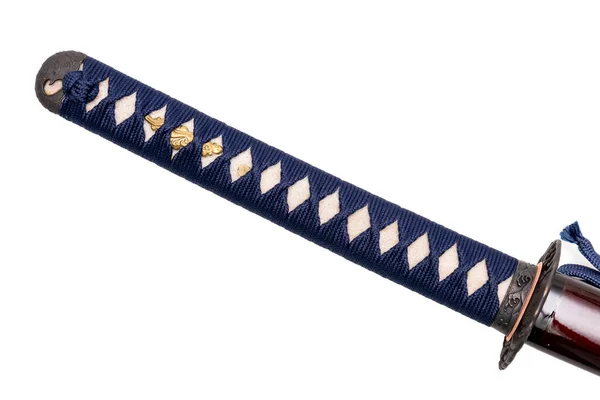 Цука Ручка Японского Меча Завернутая Шнуром Морского Шнура Белой Лучевой — стоковое фото