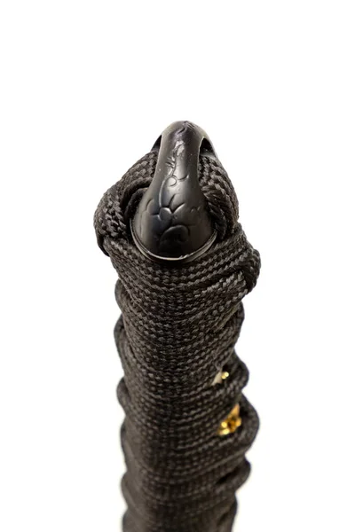 Close Kashira Butt Cap Pommel Made Steel End Black Silk — стоковое фото