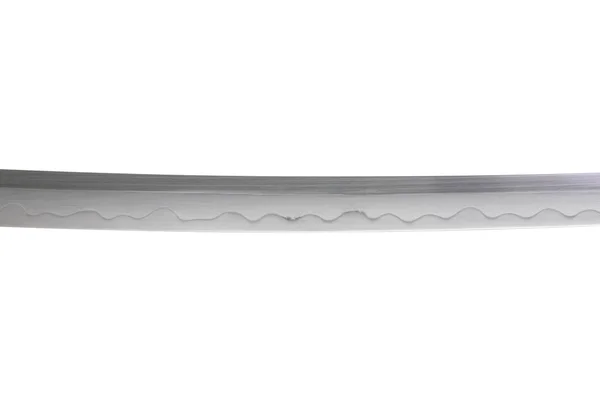 Japanische Schwertklinge Auf Weißem Hintergrund Weicher Fokus Das Wellenmuster Klingenrand — Stockfoto