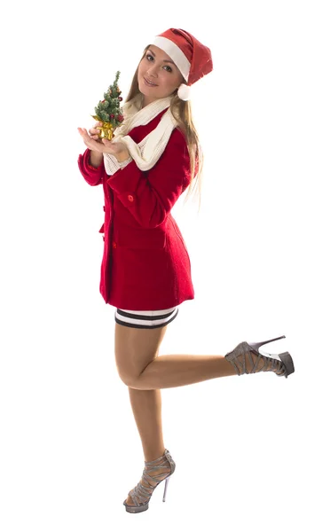 Girl with christmas tree — Stock Photo, Image