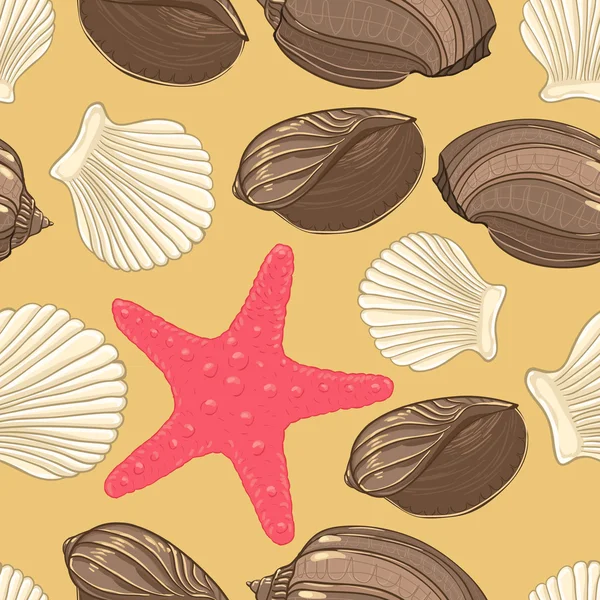 Seamless background with shells starfish — Stock Vector