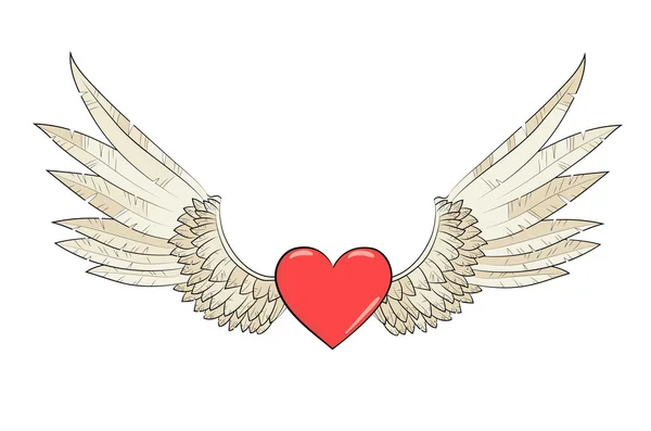 Vector vleugels en hart — Stockvector