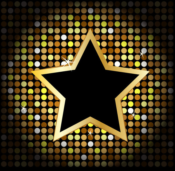 Star on the golden glittering disco background