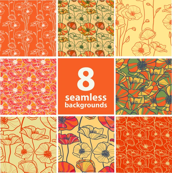 Set of 8 seamless floral backgrounds — Stock Vector