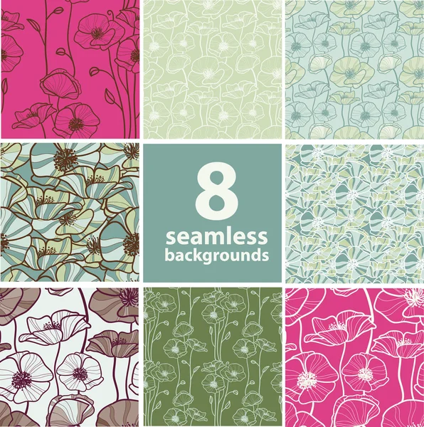 Set of 8 seamless floral backgrounds — Stock Vector