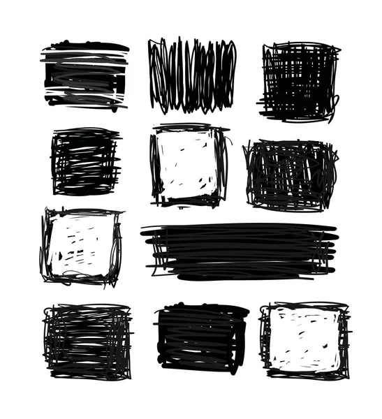 Carreaux et rectangles noirs dessinés à la main — Image vectorielle