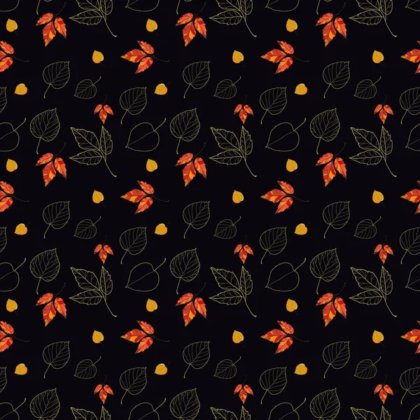 Векторный бесшовный фон с осенними листьями — стоковый вектор