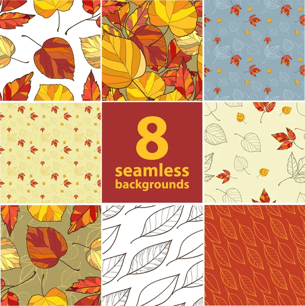 Set of eight seamless autumnal backgrounds — Stock Vector