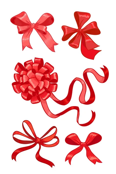 Set of five red bows — Stock Vector