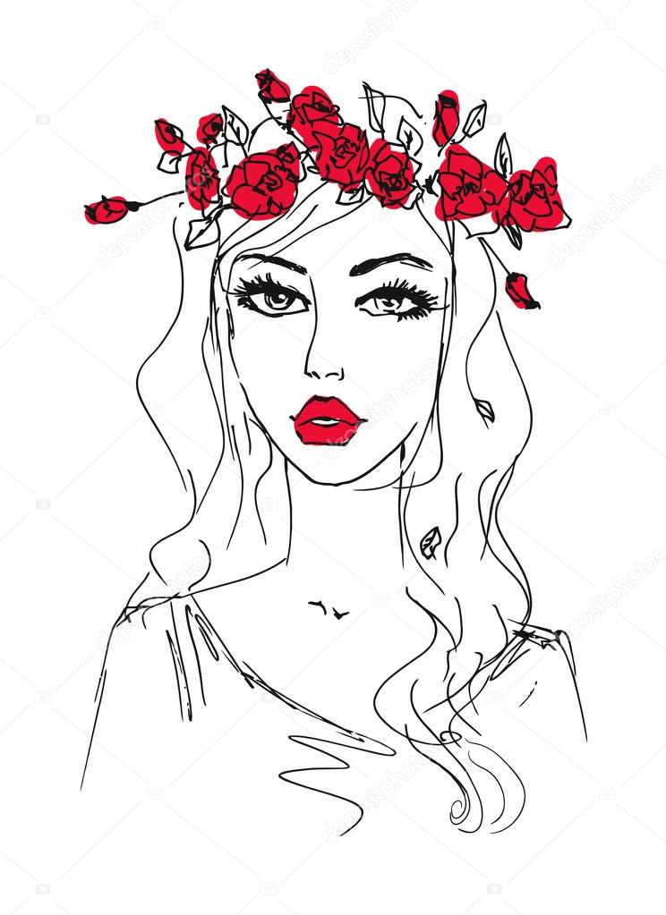 Sketch of a woman with flowers in her hair
