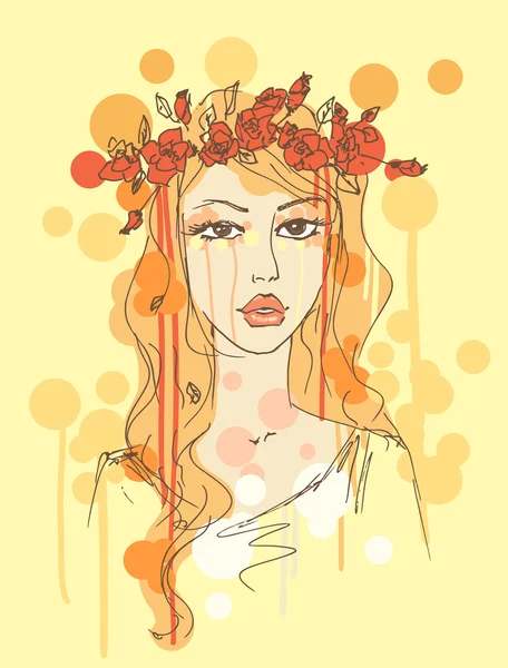 Bosquejo de una mujer con flores en el pelo — Vector de stock