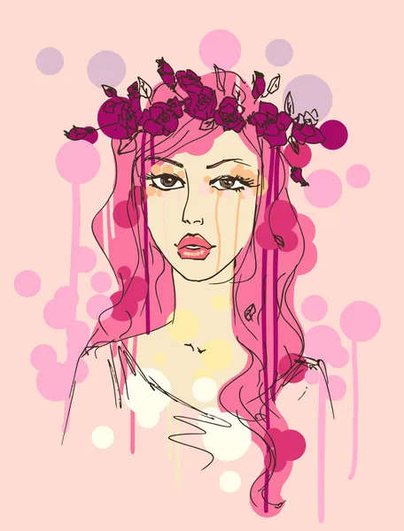 Bosquejo de una mujer con flores en el pelo — Vector de stock