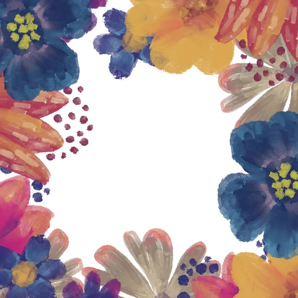 Tarjeta de felicitación con flores de acuarela. Marco floral abstracto. Frontera botánica dibujada a mano. —  Fotos de Stock