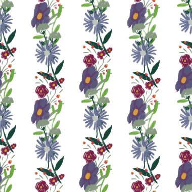 Sulu boya kağıdında kır çiçekleriyle kusursuz desen.