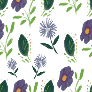 Sulu boya kağıdında kır çiçekleriyle kusursuz desen.