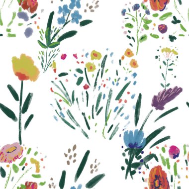 Sulu boya kağıdında kır çiçekleriyle kusursuz desen.