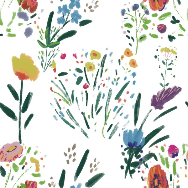 Sulu boya kağıdında kır çiçekleriyle kusursuz desen.