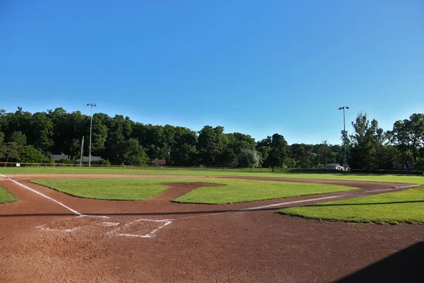 Uma Visão Ampla Campo Beisebol Filmado Início Manhã — Fotografia de Stock
