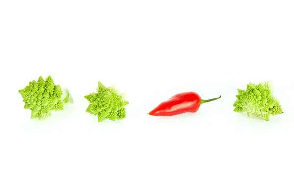 रोमन ब्रोकोली, हिरव्या टोमॅटो आणि लाल मिरची — स्टॉक फोटो, इमेज