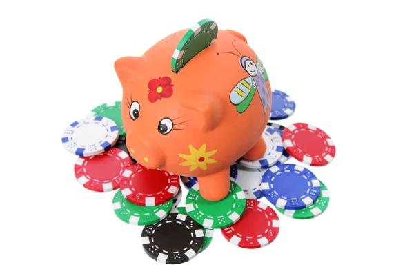 Piggybank とポーカー チップ — ストック写真