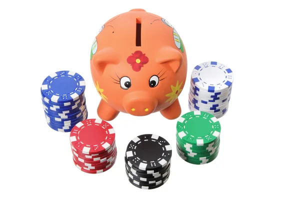 Salvadanaio e Poker Chips — Foto Stock