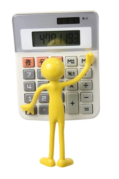 Miniräknare och miniatyr figur — Stockfoto