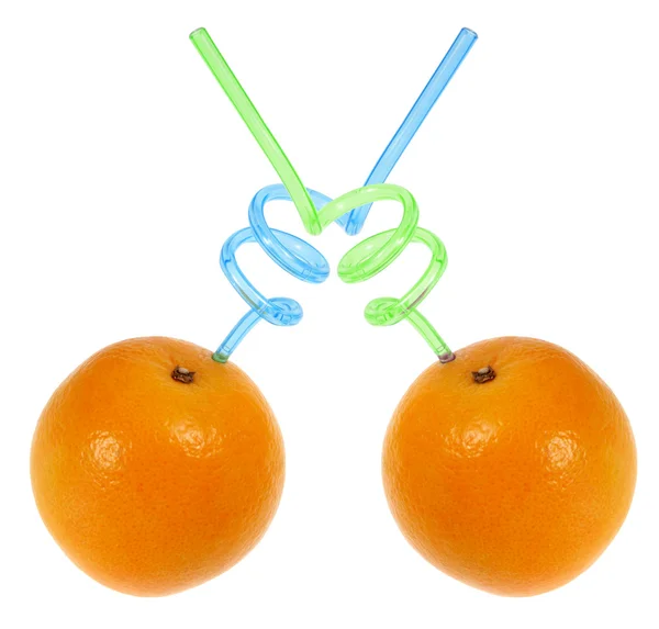 Apelsiner med sugrör — Stockfoto