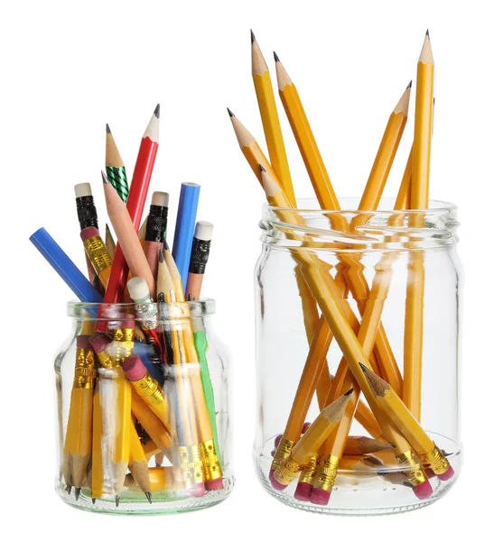 Pencils in Glass Jars — Stock Photo, Image